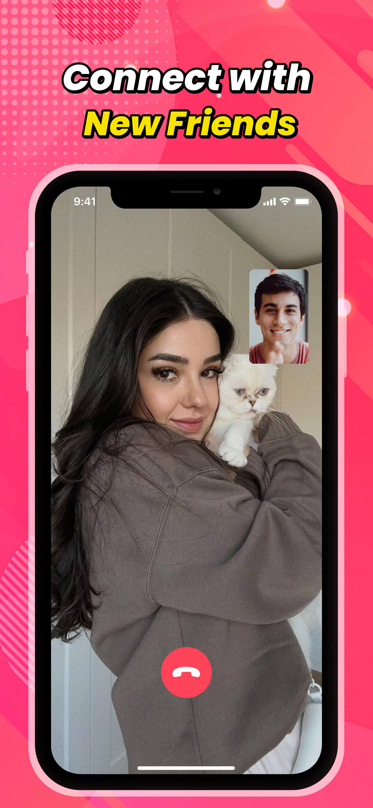 App screen showing a video call between two new friends